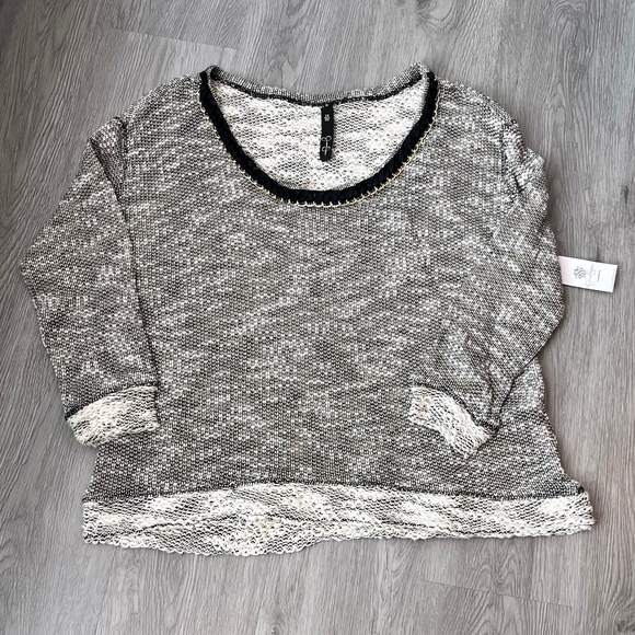 Jessica Simpson Women's Black Marbled Ribbon Chain Link Neck Sweater Plus Sz 1X - Picture 2 of 13